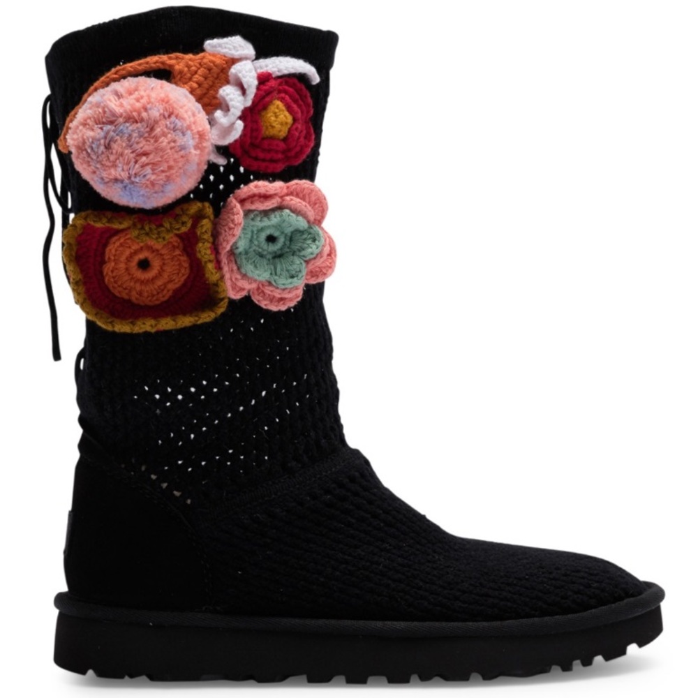 UGG Floral Crochet Genuine Shearling Boot. Size 8.